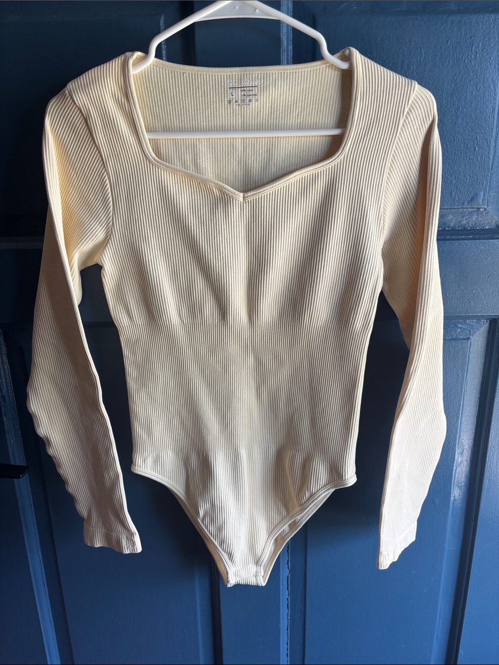 OQQ Ribbed Long Sleeve Bodysuit in Ivory